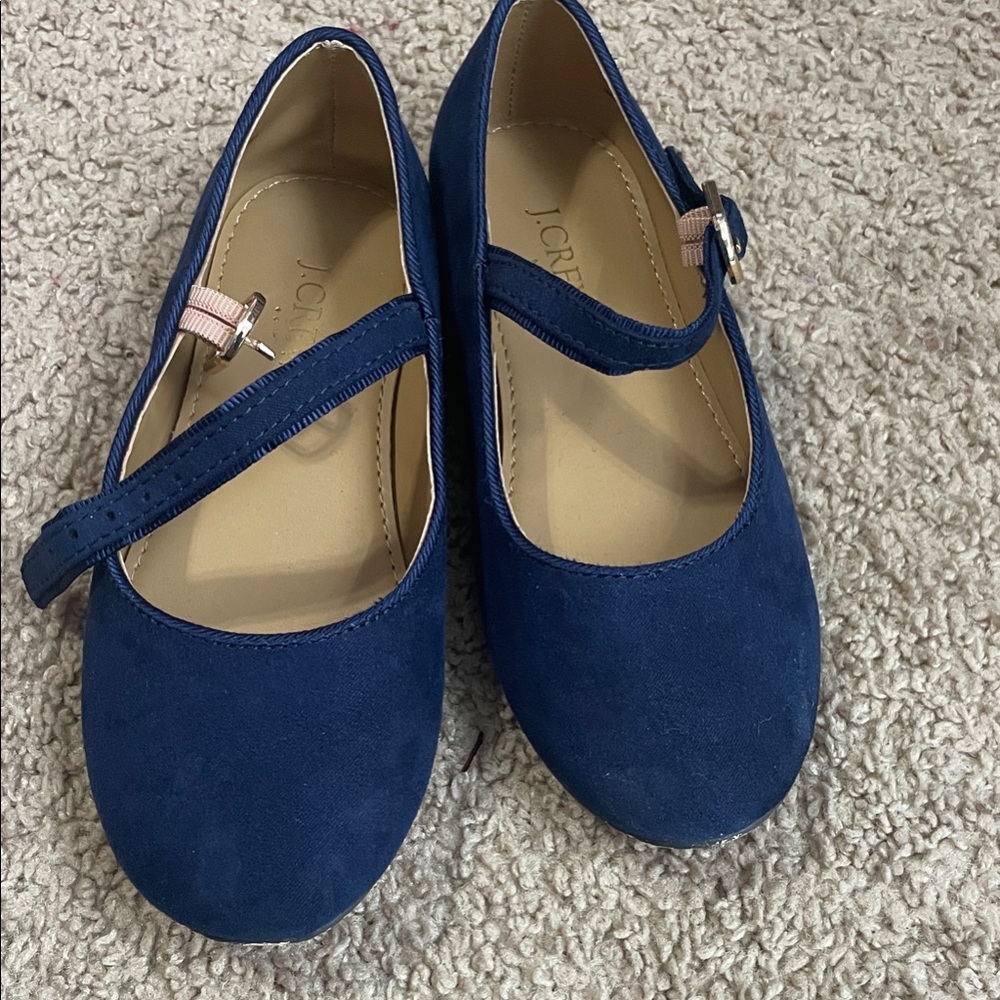J. Crew Navy Blue Girls Mary Jane Dress Shoes with Pink Accent
